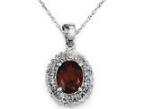 Sterling Silver Red Garnet (1.80 Carat ctw) Drop Pendant Necklace with Chain